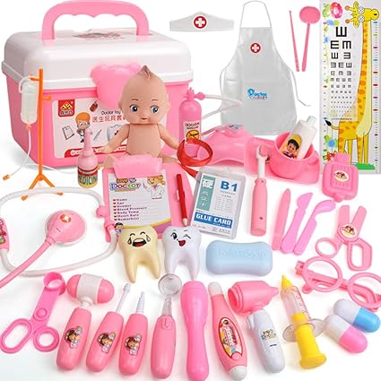 FidgetGear Play House Childrens Doctor Toy Set Simulation Medical Tool Kit Gift 37-Piece Set red