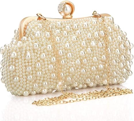 Amazon Co Jp 女性のイブニングバッグ パールビーズラインストーンの女性のクラッチバッグブライダル結婚式バッグハンドバッグイブニングクラッチ バッグ エレガント サイズ ワンサイズ ホーム キッチン