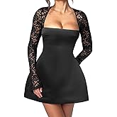 Women's Elegant Lace Sleeve Mini Dress A Line Short Dress Formal Elegant Evening Party Homecoming Prom Dresses Gowns
