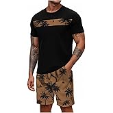 Floerns Men's Shirt and Shorts 2 Piece Sets Graphic Print Beach Outfits