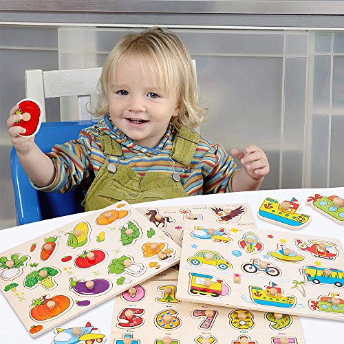 Pegged Puzzles ThinkMax 4 Pcs Wooden Peg Puzzles for Toddlers 2 3