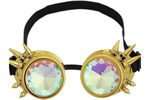 OMGREAT Kaleidoscope Goggles for Raves Trippy Psychedelic Steampunk Glasses with Rainbow Prism Diffraction Crystal Lenses