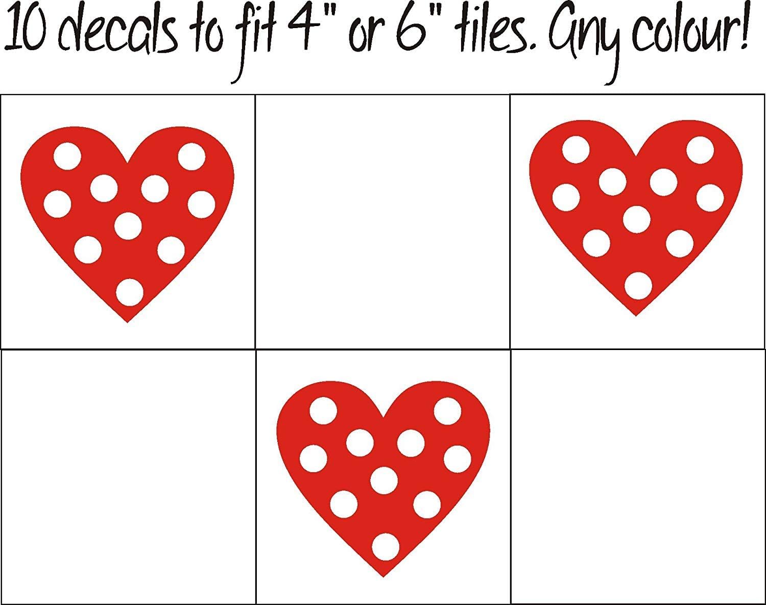 FSSS Ltd 10 x Heart Polka Dot Tile transfer stickers kitchen bathroom shabby chic home (BLACK, 80mm)