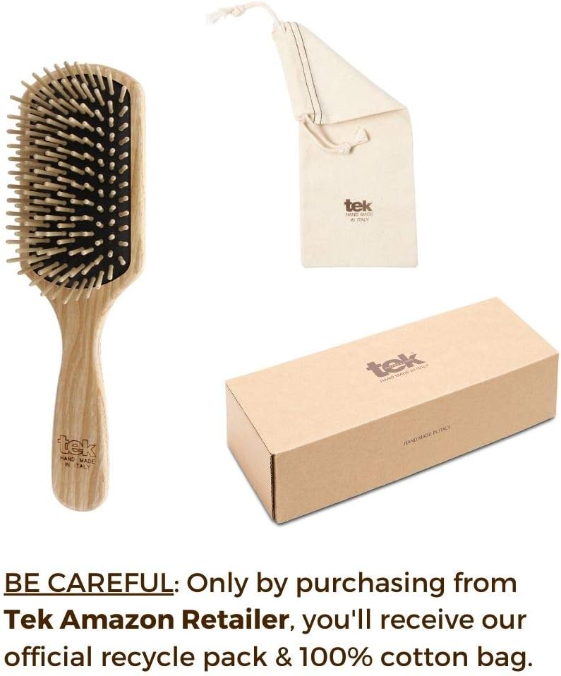 Big paddle hairbrush in ash wood with short pins - Handmade in Italy, Brown - Image 5