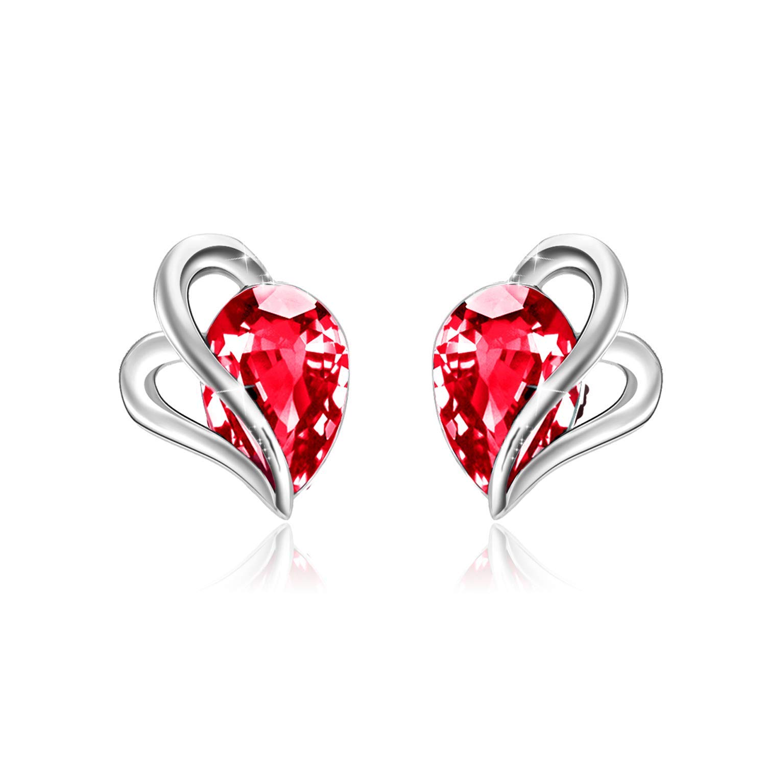 AOBOCO January Birthstone Gifts Sterling Silver Studs Earrings for Women with Crystals Love Knot Heart Earrings Hypoallergenic for Girls (Garnet)