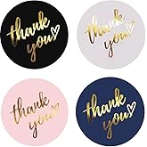 500 PCS Thank You Stickers Roll – 1.5 Inch Round Gold Foil Stickers with Heart Design, 4 Colors (Black, White, Pink, Navy) for Small Business Packaging, Envelopes, Gift Bags, Shipping Boxes