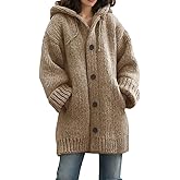 TIAFORD Women's Oversized Casual Chunky Knit Hooded Cardigans with Pockets, Fall Winter Warm Button Down Sweater Coats
