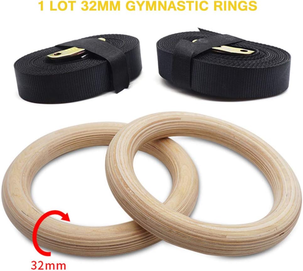 FDYD Wood Gymnastic Rings Olympic Gym Rings W/Straps Gym Equipment for Home Gym Training Workout Fitness Pull Ups and Dips