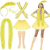 BOUTICOL 6 Pcs Halloween Yellow Bird Costume including Feather Headbands Sunglasses Artificial Feather Scarves Tutu Skirts and Socks for Cosplay Party