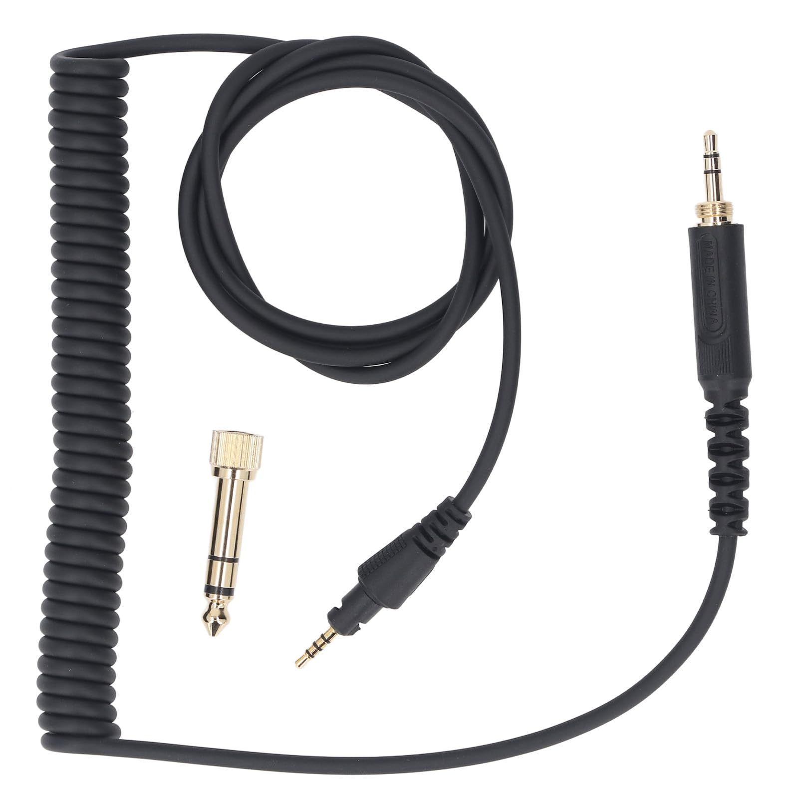 Coiled Audio Cable Replacement for Pioneer DJ HDJ CUE1 HDJ CUE1BT HDJ X5 HDJ X7 HDJ S7, Spring Extension Sound Cable with 3.5mm Plug and 6.3mm Adapter