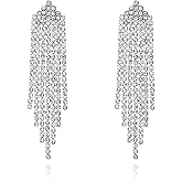 HERIER Rhinestone Earrings Dangling for Women Chandelier Statement Tassel Earrings Girls Silver Sparkly Drop Cubic Zirconia Crystal Earrings Long Dangle Costume Jewelry