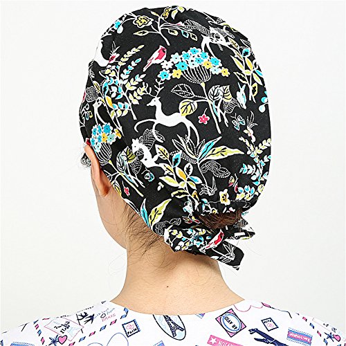 Unisex Scrub Cap Hat Bouffant Reusable Floral Women Men Multi Color One Size - Thumbnail 3