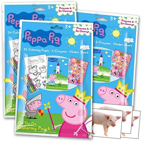 Princess Peppa Pig and Sir George Coloring Pack Party Activity Favors with Stickers, Crayons and Coloring Activity Book Bundled with 3 Separately Licensed GWW Prize Reward Stickers