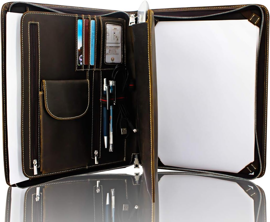 Premium Quality Genuine Leather Business Leather Padforlio Leather Portfolio | Professional Organizer Gift for Men & Women | Durable Leather Padforlio Card Slots Holder