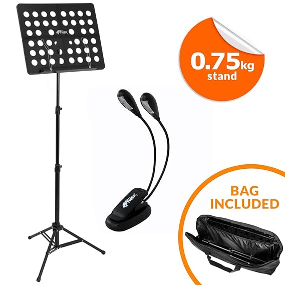 Tiger Lightweight Music Stand & 4x LED Music Light Pack with Bag