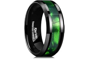 King Will Tungsten Carbide Wedding Band for Men - 8mm Black High Polished Inlay Green/Black Olive Shell Texture Patterns for Everyday Wear Comfort Fit