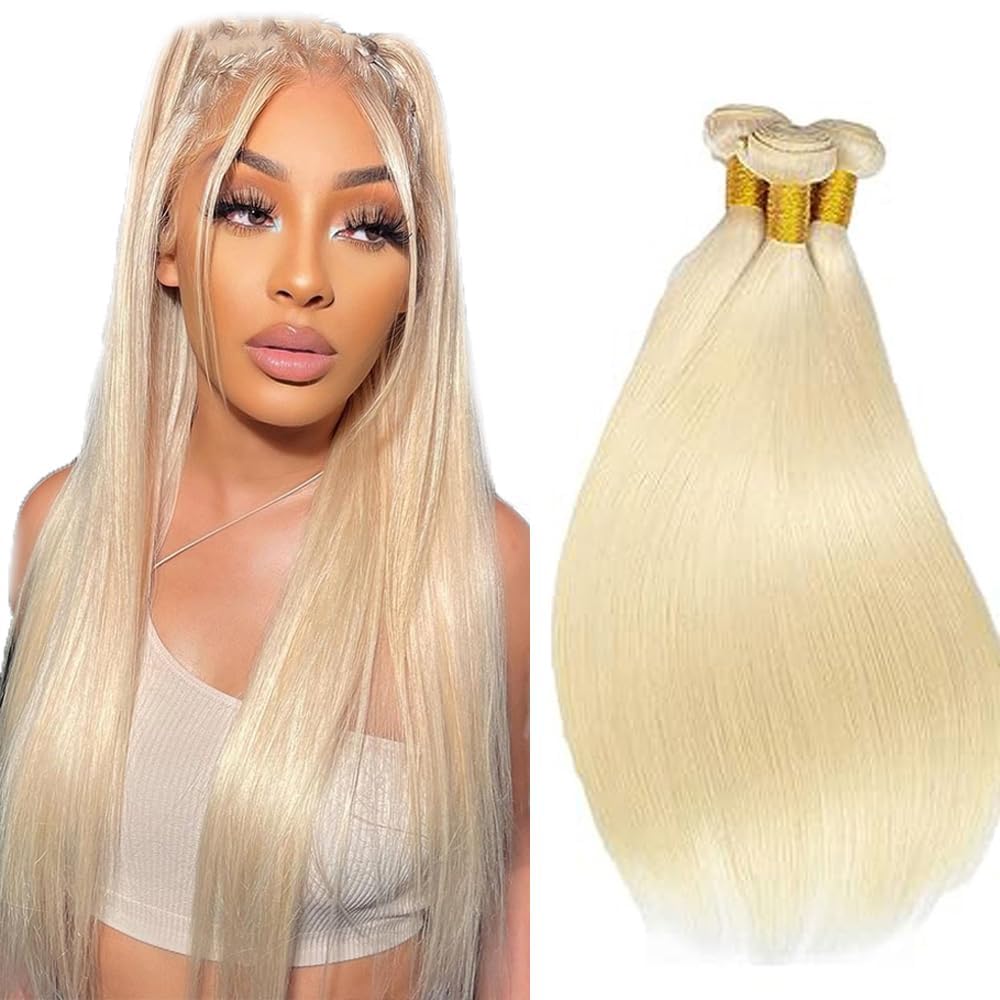 View 1 of *MAJOR DAMAGE*
#613 Honey Blonde Bundles Straight Bundles Human Hair 28 30 32 Inch Unprocessed Brazilian Virgin Weave Hairs Blonde 3 Bundle Human Hair Extensions 50 Gram Per Bundle
