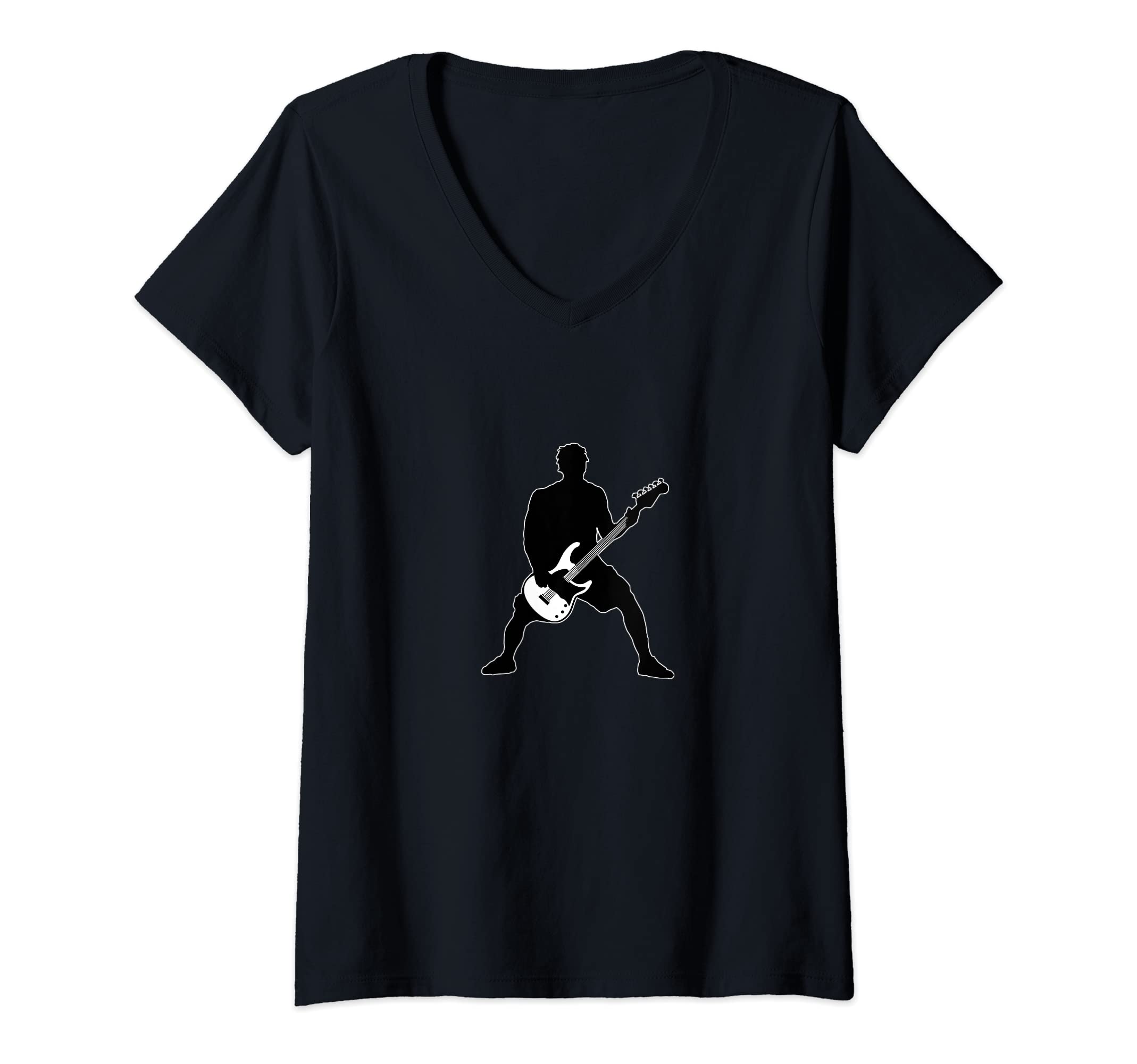 Womens Rock Musician Band Design - Guitarist with E Guitar V-Neck T-Shirt