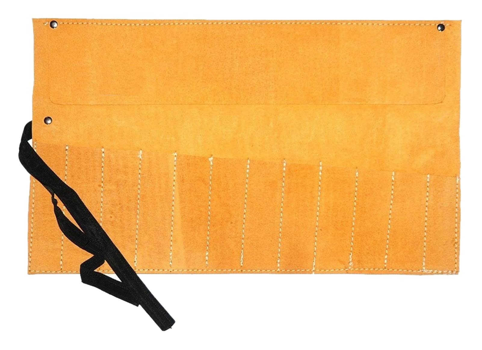 12 Pocket Canvas Tool Roll Bag Tool Organiser for Electrician, Plumber, Carpenter and Handyman Heavy Duty Tool Roll Pouches (12 Pocket Leather Yellow)