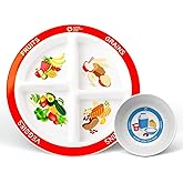 Health Beet MyPlate Portion Control Plate with Dairy Bowl - 4 Divided Sections for Fruit Grains Veggies Proteins โ Dishwasher & Microwave Safe Sectioned Plates for Health Education - (Set of 1 each)