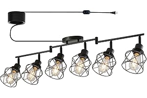 vivihobb Dimmable 6 Light Plug in Ceiling Light,Black Plug in Track Lighting Kit with 16.5' Cord,Flexibly Rotatable Light Head,Modern Industrial Farmhouse Style(Bulbs Not Included)