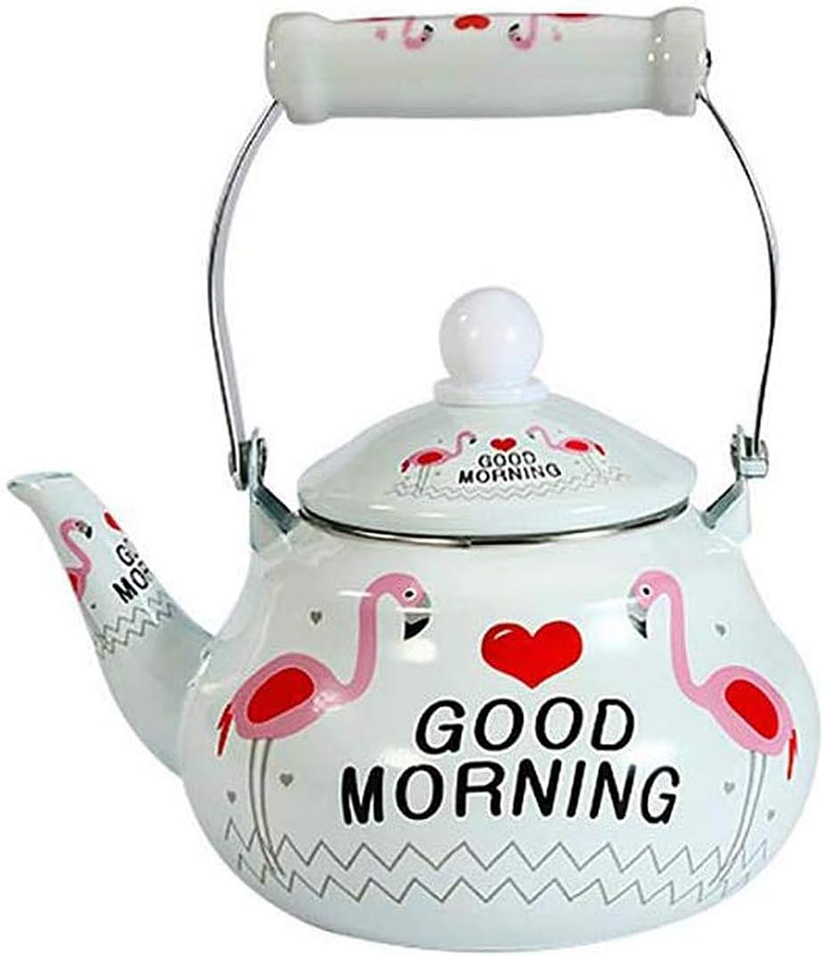 teapot for stovetop Enamel, Kettle teel with Enamel Finish Perfect Addition to Any Kitchen, Cute Teapot, Kitchen Accessories, Animal Retro Kettle for Gas Top or Electric Stoves Flamingo 1.5 Liter
