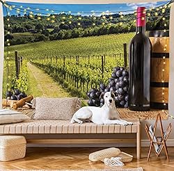 Ambesonne Winery Tapestry, Red Wine Bottles with