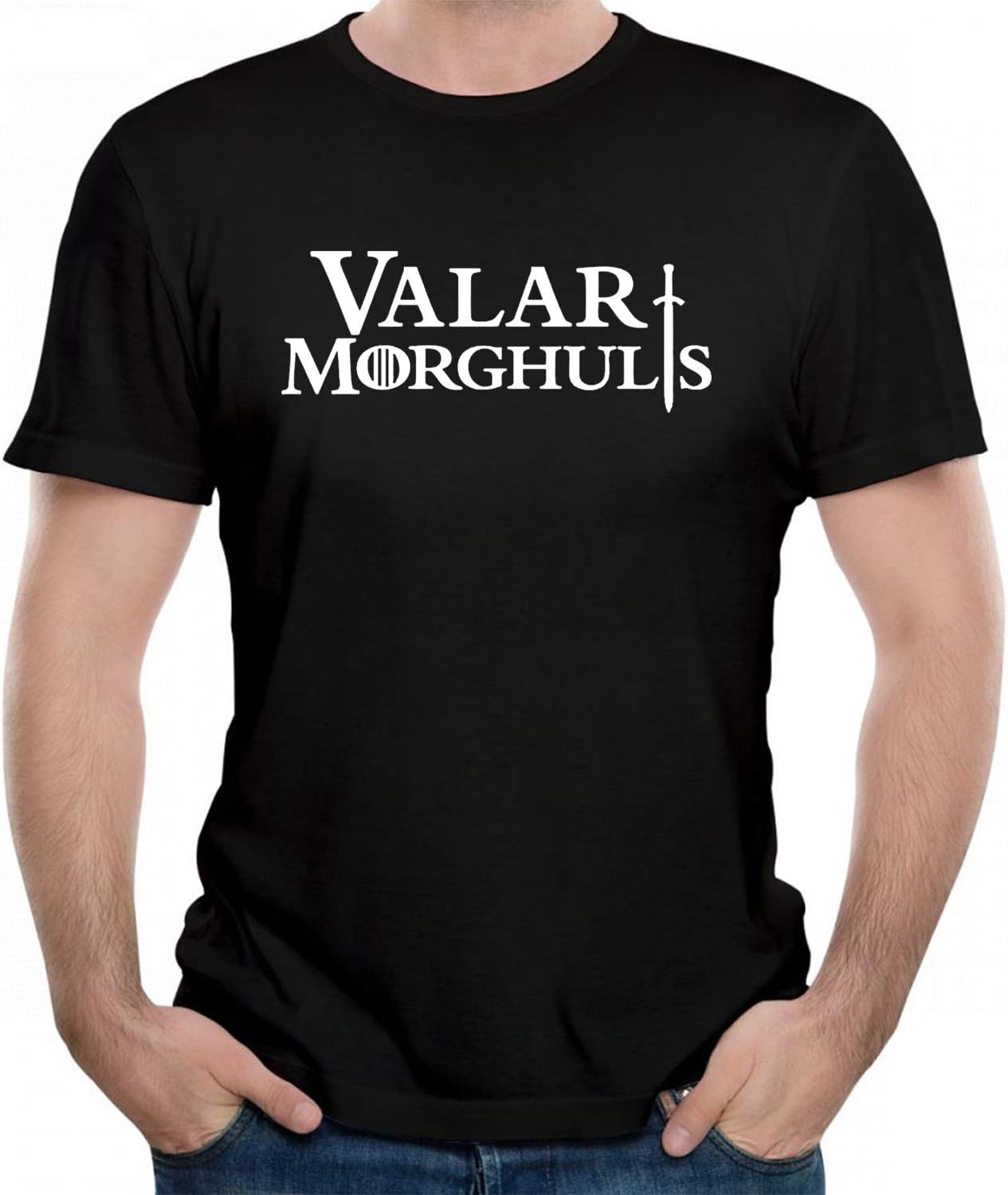 indokyeyqazT-Shirt for Men Unisex,Game Thrones Valar Morghulis Design Graphic Pattern T-Shirt O-Neck Short Sleeve Tees Black L