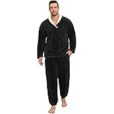 Uikue Mens Pajamas Set Long Sleeve Soft Fleece Fluffy Sleepwear Winter Warm Pjs Lounge Sets Flannel Sleepwear with Pockets