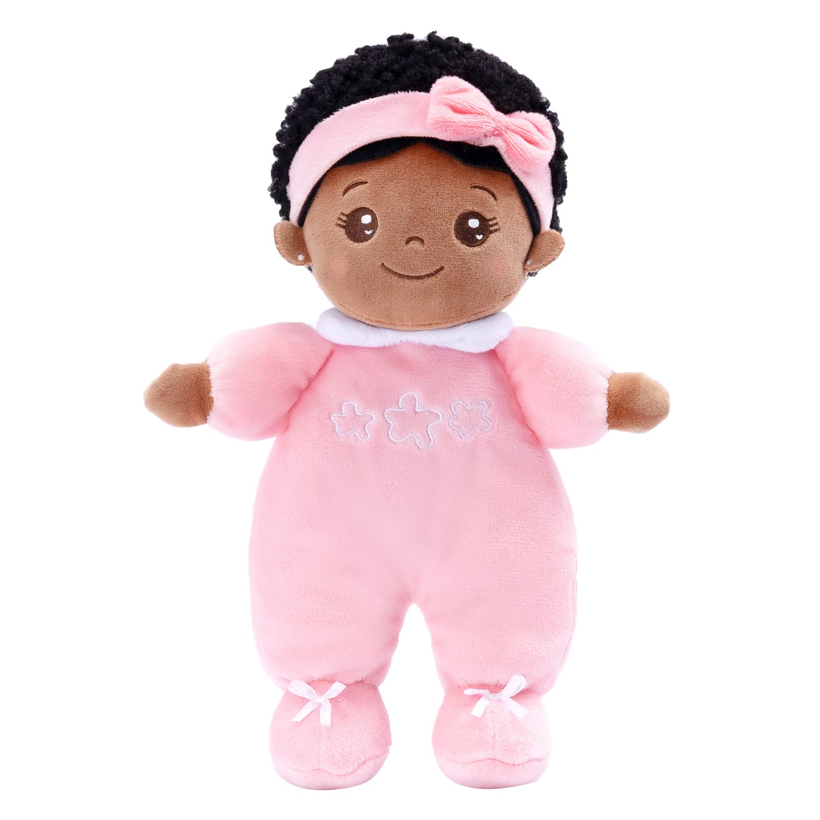 OUOZZZ Black Baby Doll for Girls 10" – My First Soft Rag Doll – Safe Rattle Ragdoll – Birthday for Girls — image 1