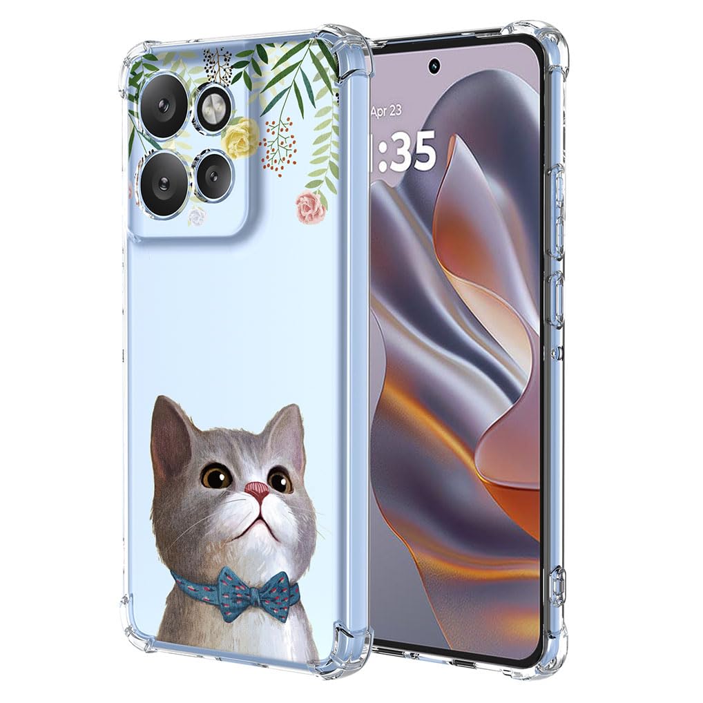 SEAHAI Case for Motorola Edge 50 Neo, Ultra Thin Soft Silicone Clear Back TPU Bumper Shockproof Cover Fashion Flowers Graphic Colorful Skin Slim Case - Cat