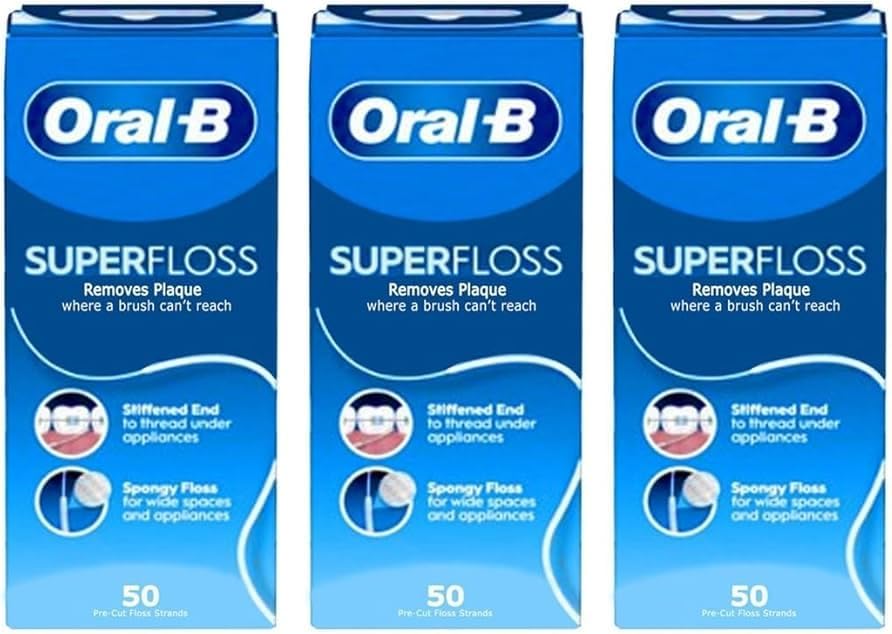 Oral-B Super Floss Pack of 3 50 Strands Each 150 Total Pre-Cut Dental Flossers