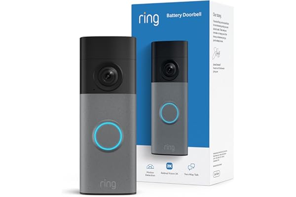 Ring Battery Doorbell (newest model) — Retinal 2K with wide-angle video, up to 6x Enhanced Zoom, Two-Way Talk, and Built-In Battery, Speckled Gray