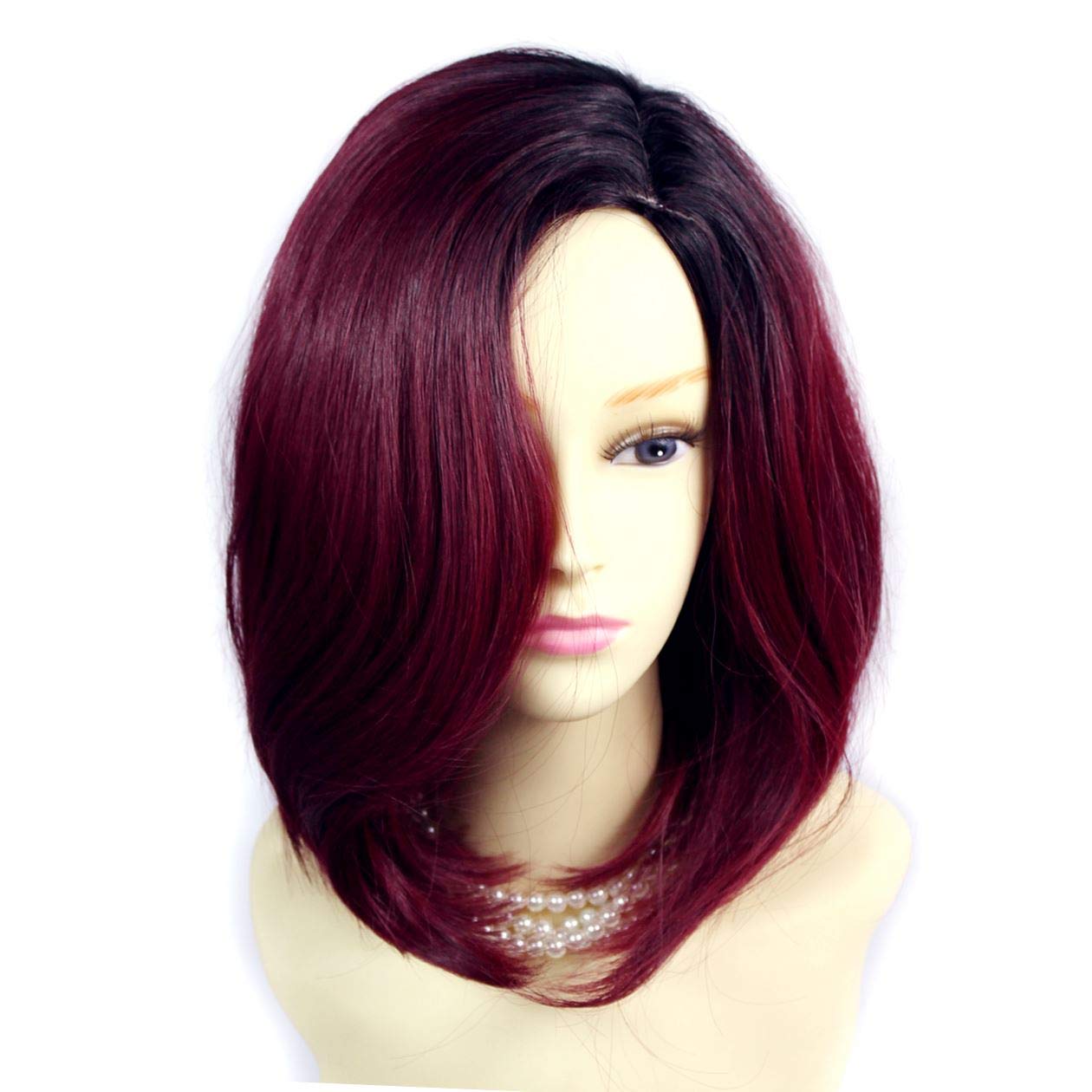 Wiwigs Wonderful Medium Bob Style Wig Burgundy Off Black Dip Dye