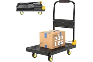 DIAMONDFORGE Push Cart Dolly - Foldable Heavy - Duty Flatbed Platform Cart with 360 - Degree Rotating Wheels for Moving in Food Truck and Trailer, Load Capacity 330 lbs, Black Yellow