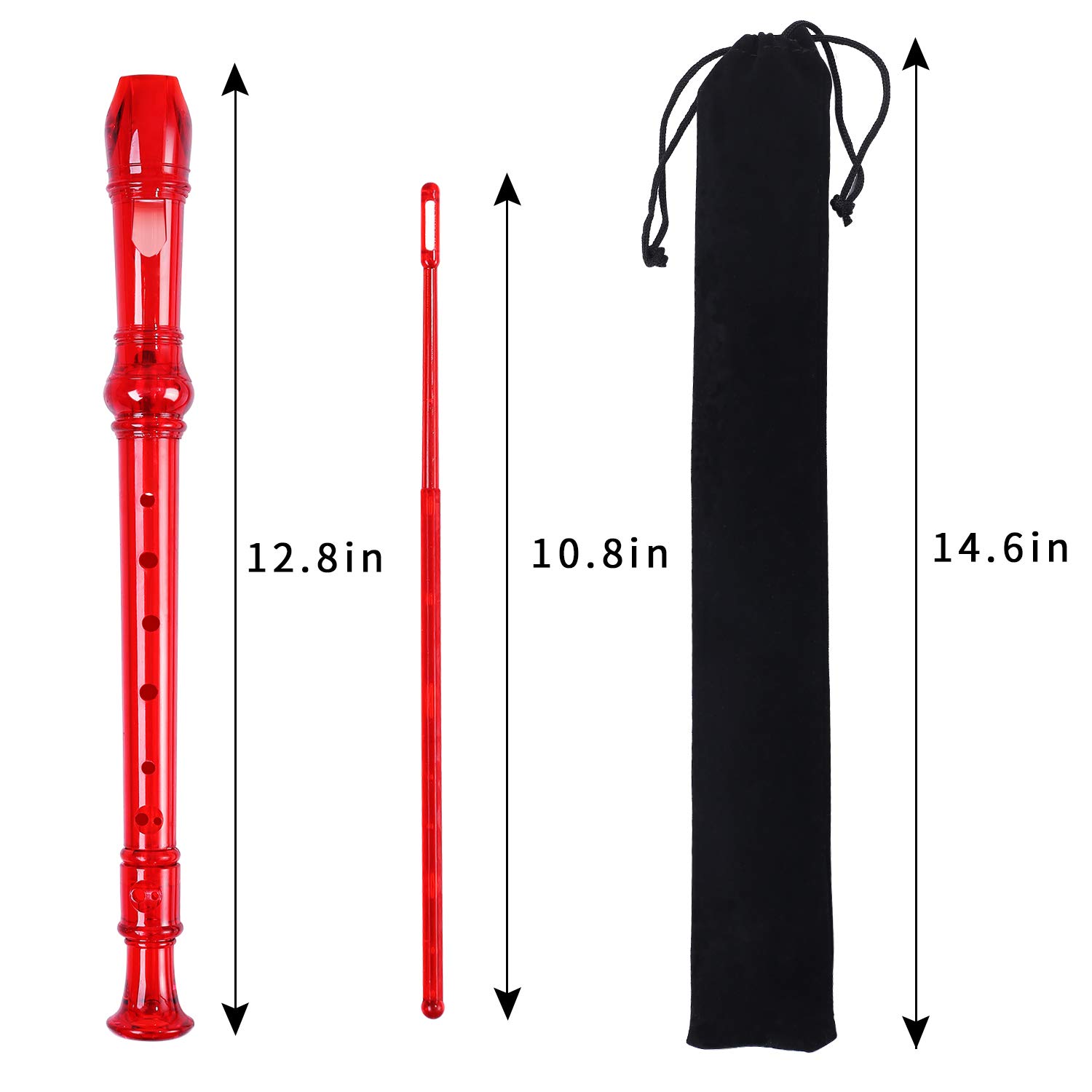 Lot-Yes 8-Hole Soprano Descant Recorder with Cleaning Rod + Case Bag Music Instrument (Crystal Red)