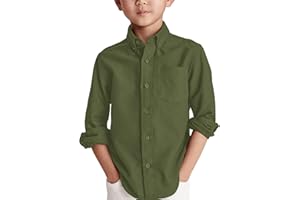 SIMTUOR Boys' Long Sleeve Dress Shirts Classic Collared Button-Down Tshirt Solid Cotton Top with Chest Pocket