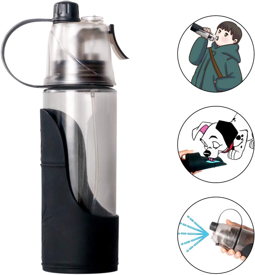 SlowTon Portable Water Bottle for Man & Dog, 100% BPA-free with Detachable Water Tap Water Dispenser, Cooling Mist and Drink 3 in 1 for Outdoor Camping, Spray Spray Bottle (600ML)