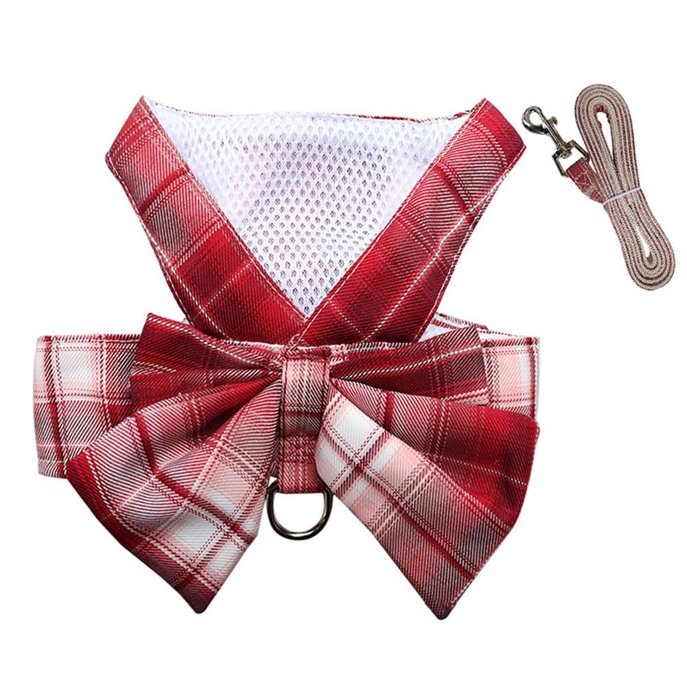 Oyccen Pets Bow Tie Harness and Lead Set Dogs Plaid Harness with Leash Cats Cute Princess Clothes for Puppy Small Dog Cat