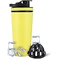 Ice Shaker Insulated Stainless Steel Shaker Bottle | 26oz, Yellow | Cold for 30+ Hours | Insulated Cup with Twist-on Agitator | Odor-Free Bottle for Protein Shakes, Water, Smoothies, Cocktails