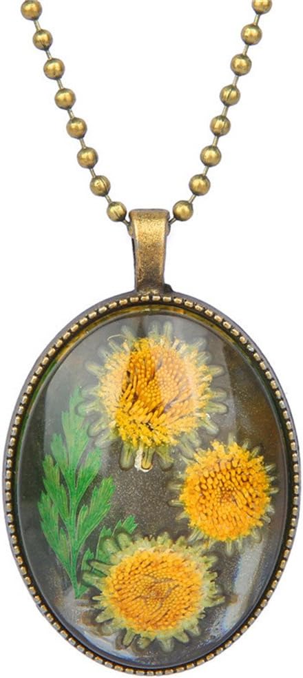 Mrsrui Natural Flower Sunflower Bird Photo Locket Necklace Gift for Women Girl Kids