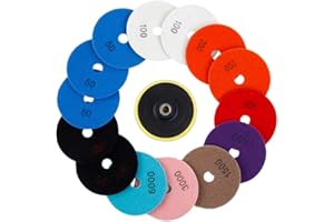 15 Packs 4 Inch Diamond Polishing Pads Wet/Dry Polish Pad Kit with Backer Pad for Drill Grinder Polisher 30-6000 Grit Pads fo
