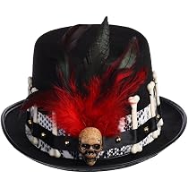 COSDREAMER Sombreros de vudú para mujer, sombrero de bruja y médico, sombrero de plumas de calavera, Negro COSDREAMER Sombreros de vudú para mujer, sombrero de bruja y médico, sombrero de plumas de calavera, Negro