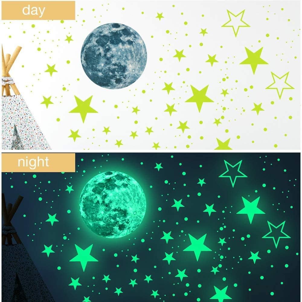 Glow in The Dark Moon and Stars Wall Stickers, 437PCS Adhesive Room Decor, Ceiling Art Stickers for Starry Sky at Night, Removable Wall Stickers, Great for Kids’ Bedroom: Kitchen & Dining