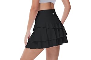 YuKaiChen Women's High Waist Athletic Tennis Golf Skirts Layered Ruffle Pleated Sports Casual with Pockets