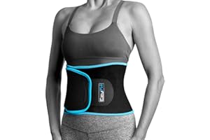 MONTAVI EzyFit Waist Trimmer Premium Exercise Workout Ab Belt for Women & Men Adjustable Stomach Trainer & Back Support, Black Blue Trim Fits 24-42"