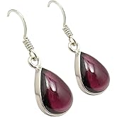 SilverStarJewel Handmade Jewelry 925 Solid Silver Garnet Earrings 1.3"
