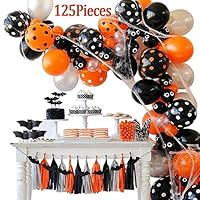 125 Pieces Halloween Balloon Arch Garland Kit, Balloon Bouquet Kit, Latex Balloons for Halloween Decorations, Balloon Tie Tools, Balloon Strip Tape, Adhesive Dots for Halloween Party
