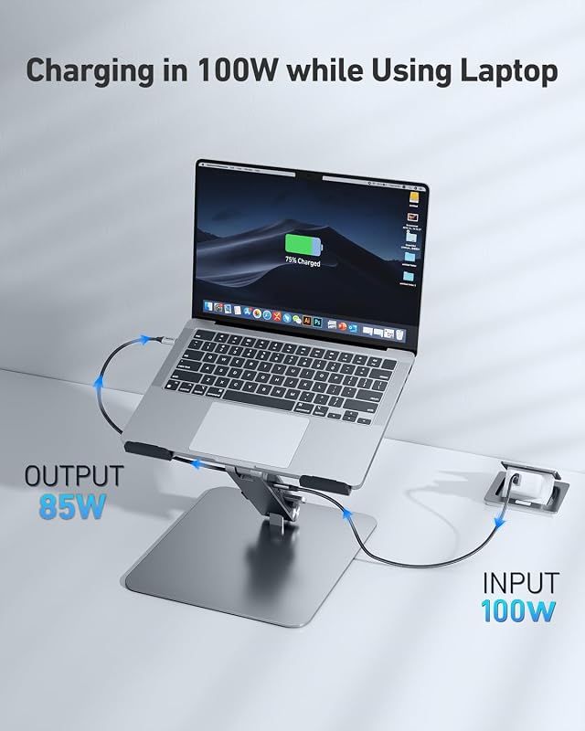 Laptop Ständer mit 7-in-1 USB C Dockingstation – HDMI (4K@60Hz), 1×SD& 1×Micro SD Kartenleser, 100W Power Delivery, 10Gbps (1×USB-C & 2×USB-A 3.2) – Für MacBook Pro/Air iPad Pro XPS & ThinkPad