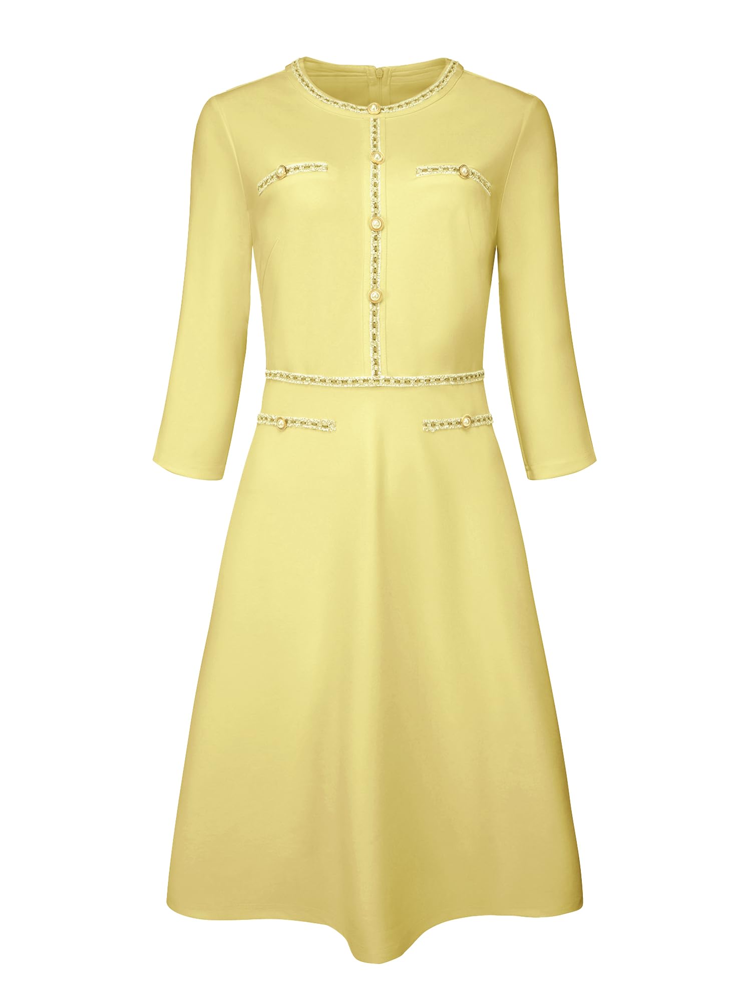 Photo 1 of Hobemty Women's Church A-Line Work 3/4 Sleeve Tweed Midi Dresses Medium Yellow